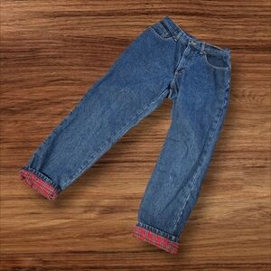 L.L. Bean Red Plaid Cotton Flannel Lined  Double L Relaxed Fit Jeans